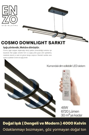 Cosmo Füme Lineer LED Sarkıt Avize – Kumandalı Dim Edilebilir – Aşağı Işık - 4000K