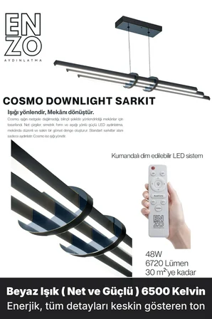 Cosmo Füme Lineer LED Sarkıt Avize – Kumandalı Dim Edilebilir – Aşağı Işık - 4000K