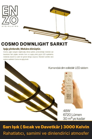 Cosmo Gold  Lineer LED Sarkıt Avize – Kumandalı Dim Edilebilir – Aşağı Işık - 3000K