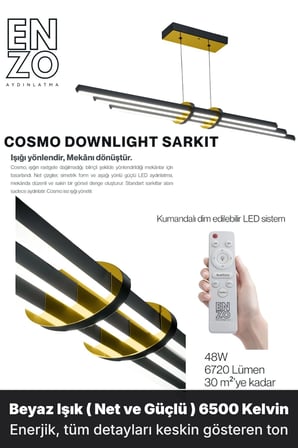 Cosmo Gold  Lineer LED Sarkıt Avize – Kumandalı Dim Edilebilir – Aşağı Işık - 6500K