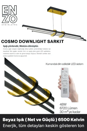 Cosmo Gold  Lineer LED Sarkıt Avize – Kumandalı Dim Edilebilir – Aşağı Işık - 6500K