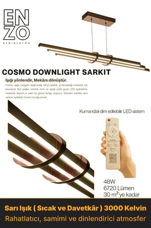 Cosmo Rose Gold Lineer LED Sarkıt Avize – Kumandalı Dim Edilebilir – Aşağı Işık - 3000K