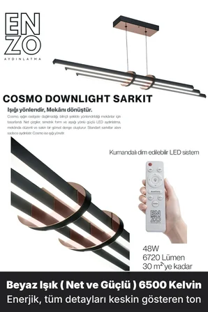 Cosmo Rose Gold Lineer LED Sarkıt Avize – Kumandalı Dim Edilebilir – Aşağı Işık - 4000K
