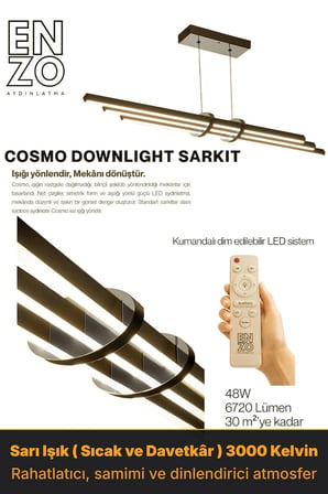 Cosmo Silver Lineer LED Sarkıt Avize – Kumandalı Dim Edilebilir – Aşağı Işık - 3000K