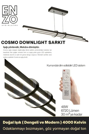 Cosmo Silver Lineer LED Sarkıt Avize – Kumandalı Dim Edilebilir – Aşağı Işık - 3000K