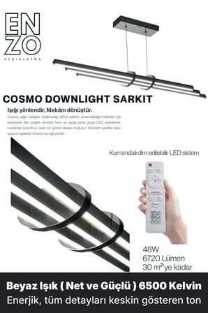 Cosmo Silver Lineer LED Sarkıt Avize – Kumandalı Dim Edilebilir – Aşağı Işık - 6500K