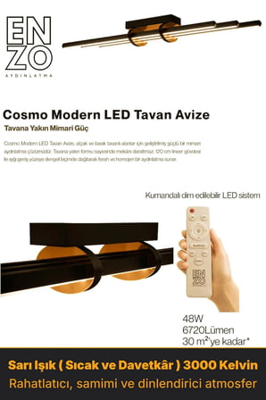 Cosmo Bronz LED Tavan Avize – Kumandal Dim Edilebilir – Aşağı Işık - 3000K