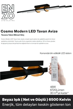 Cosmo Bronz LED Tavan Avize – Kumandal Dim Edilebilir – Aşağı Işık - 3000K
