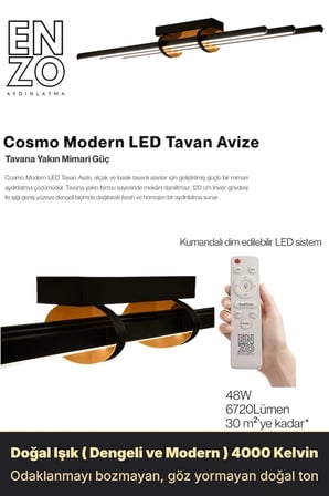 Cosmo Bronz LED Tavan Avize – Kumandal Dim Edilebilir – Aşağı Işık - 4000K