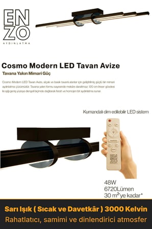 Cosmo Füme LED Tavan Avize – Kumandalı Dim Edilebilir – Aşağı Işık - 3000K