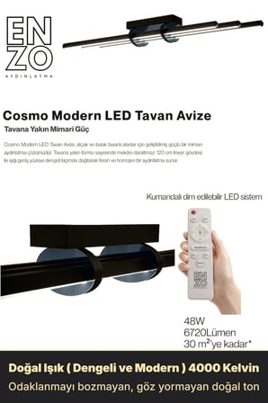 Cosmo Füme LED Tavan Avize – Kumandalı Dim Edilebilir – Aşağı Işık - 4000K