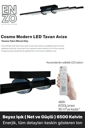 Cosmo Füme LED Tavan Avize – Kumandalı Dim Edilebilir – Aşağı Işık - 4000K