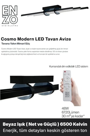 Cosmo Füme LED Tavan Avize – Kumandalı Dim Edilebilir – Aşağı Işık - 6500K