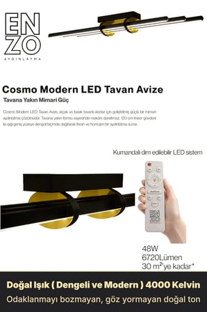 Cosmo Gold LED Tavan Avize – Kumandalı Dim Edilebilir – Aşağı Işık - 4000K