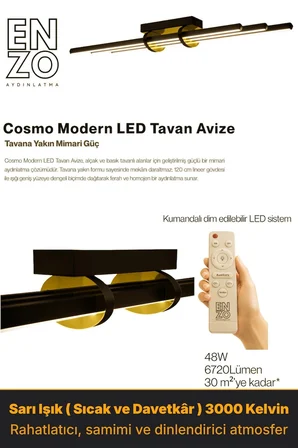 Cosmo Gold LED Tavan Avize – Kumandalı Dim Edilebilir – Aşağı Işık - 4000K