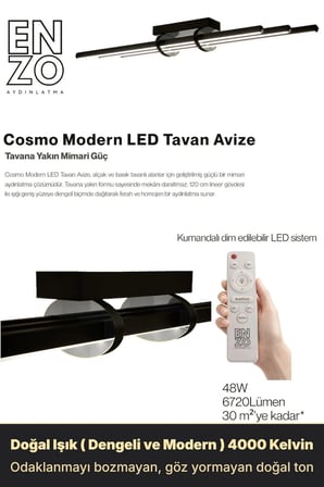 Cosmo Silver LED Tavan Avize – Kumandalı Dim Edilebilir – Aşağı Işık - 4000K