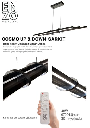 Cosmo Plus Bronz LED Tavan Avize – Kumandalı Dim Edilebilir – Yukarı & Aşağı Işık - 6500K