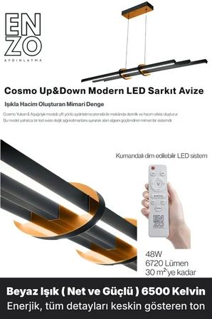 Cosmo Bronz Lineer LED Sarkıt Avize – Kumandalı Dim Edilebilir – Yukarı & Aşağı Işık - 6500K