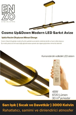 Cosmo Gold Lineer LED Sarkıt Avize – Kumandalı Dim Edilebilir – Yukarı & Aşağı Işık - 3000K