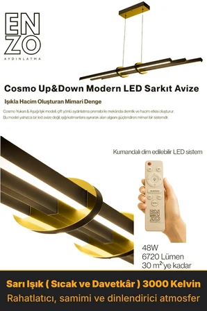 Cosmo Gold Lineer LED Sarkıt Avize – Kumandalı Dim Edilebilir – Yukarı & Aşağı Işık - 4000K