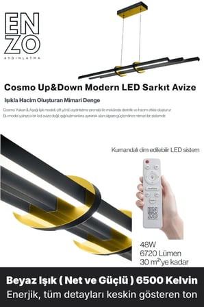 Cosmo Gold Lineer LED Sarkıt Avize – Kumandalı Dim Edilebilir – Yukarı & Aşağı Işık - 6500K