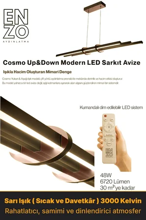 Cosmo Rose Gold Lineer LED Sarkıt Avize – Kumandalı Dim Edilebilir – Yukarı & Aşağı Işık - 3000K