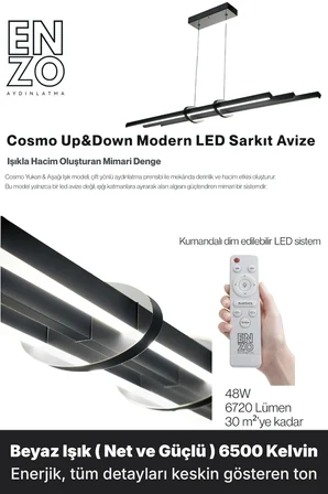 Cosmo Silver Lineer LED Sarkıt Avize – Kumandalı Dim Edilebilir – Yukarı & Aşağı Işık - 3000K