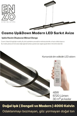 Cosmo Silver Lineer LED Sarkıt Avize – Kumandalı Dim Edilebilir – Yukarı & Aşağı Işık - 4000K