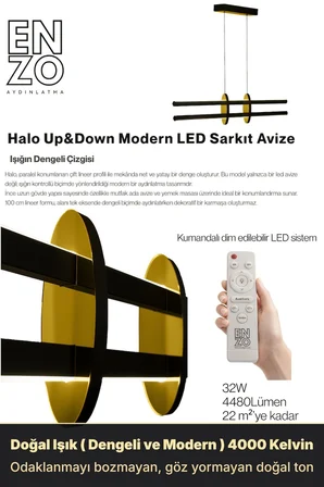 Halo Gold Lineer LED Sarkıt Avize – Kumandalı Dim Edilebilir – Yukarı & Aşağı Işık - 4000K
