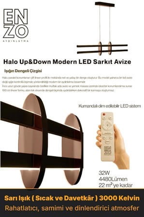 Halo Rose Gold Lineer LED Sarkıt Avize – Kumandalı Dim Edilebilir – Yukarı & Aşağı Işık - 3000K