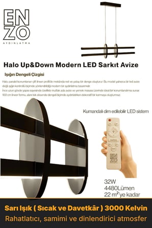 Halo Silver Lineer LED Sarkıt Avize – Kumandalı Dim Edilebilir – Yukarı & Aşağı Işık - 3000K
