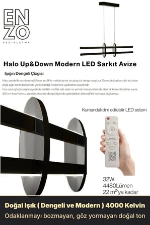 Halo Silver Lineer LED Sarkıt Avize – Kumandalı Dim Edilebilir – Yukarı & Aşağı Işık - 4000K