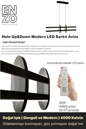 Halo Silver Lineer LED Sarkıt Avize – Kumandalı Dim Edilebilir – Yukarı & Aşağı Işık - 4000K