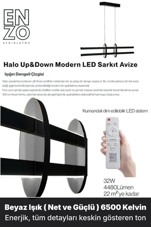 Halo Silver Lineer LED Sarkıt Avize – Kumandalı Dim Edilebilir – Yukarı & Aşağı Işık - 6500K