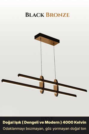 Enzo Light Halo Yemek Odası & Masa Üstü Lineer Sarkıt Avize Bronz Kumandalı