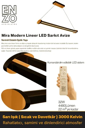 Mira Bronz Lineer LED Sarkıt Avize – Kumandalı Dim Edilebilir – Aşağı Işık - 6500K