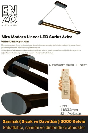 Mira Füme Lineer LED Sarkıt Avize – Kumandalı Dim Edilebilir – Aşağı Işık - 3000K