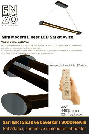 Mira Füme Lineer LED Sarkıt Avize – Kumandalı Dim Edilebilir – Aşağı Işık - 3000K
