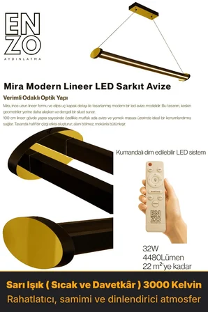 Mira Gold Lineer LED Sarkıt Avize – Kumandalı Dim Edilebilir – Aşağı Işık - 3000K