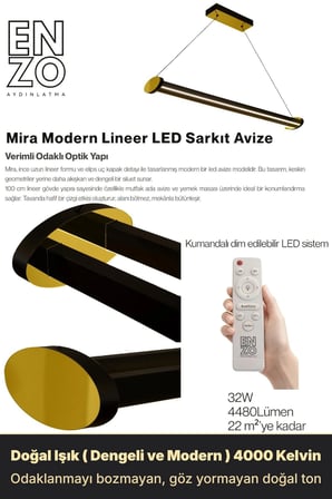 Mira Gold Lineer LED Sarkıt Avize – Kumandalı Dim Edilebilir – Aşağı Işık - 4000K