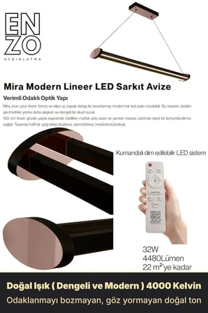Mira Rose Gold Lineer LED Sarkıt Avize – Kumandalı Dim Edilebilir – Aşağı Işık - 4000K