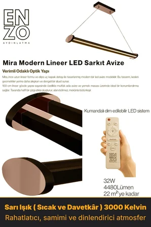 Mira Rose Gold Lineer LED Sarkıt Avize – Kumandalı Dim Edilebilir – Aşağı Işık - 4000K