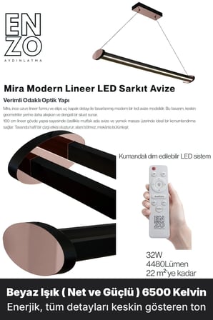 Mira Rose Gold Lineer LED Sarkıt Avize – Kumandalı Dim Edilebilir – Aşağı Işık - 6500K