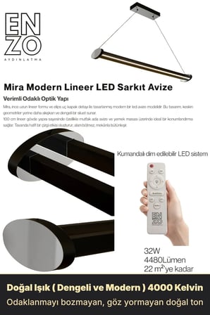 Mira Silver Lineer LED Sarkıt Avize – Kumandalı Dim Edilebilir – Aşağı Işık - 4000K