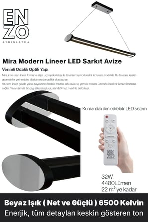 Mira Silver Lineer LED Sarkıt Avize – Kumandalı Dim Edilebilir – Aşağı Işık - 6500K