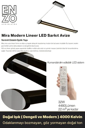 Mira Silver Lineer LED Sarkıt Avize – Kumandalı Dim Edilebilir – Aşağı Işık - 6500K
