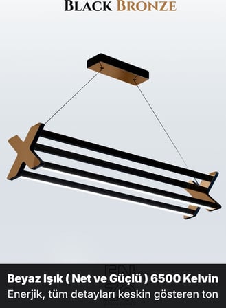 Model X Bronz Lineer LED Sarkıt Avize – Kumandalı Dim Edilebilir – Yukarı & Aşağı Işık - 6500K