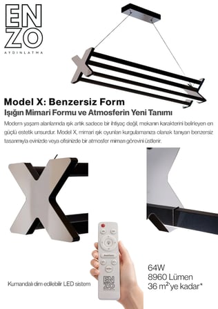 Model X Gold Lineer LED Sarkıt Avize – Kumandalı Dim Edilebilir – Yukarı & Aşağı Işık - 4000K