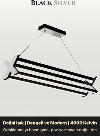 Model X Silver Lineer LED Sarkıt Avize – Kumandalı Dim Edilebilir – Yukarı & Aşağı Işık - 4000K