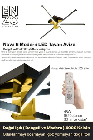 Nova 6 Gold LED Tavan Avize – Kumandalı Dim Edilebilir – Aşağı Işık - 4000K
